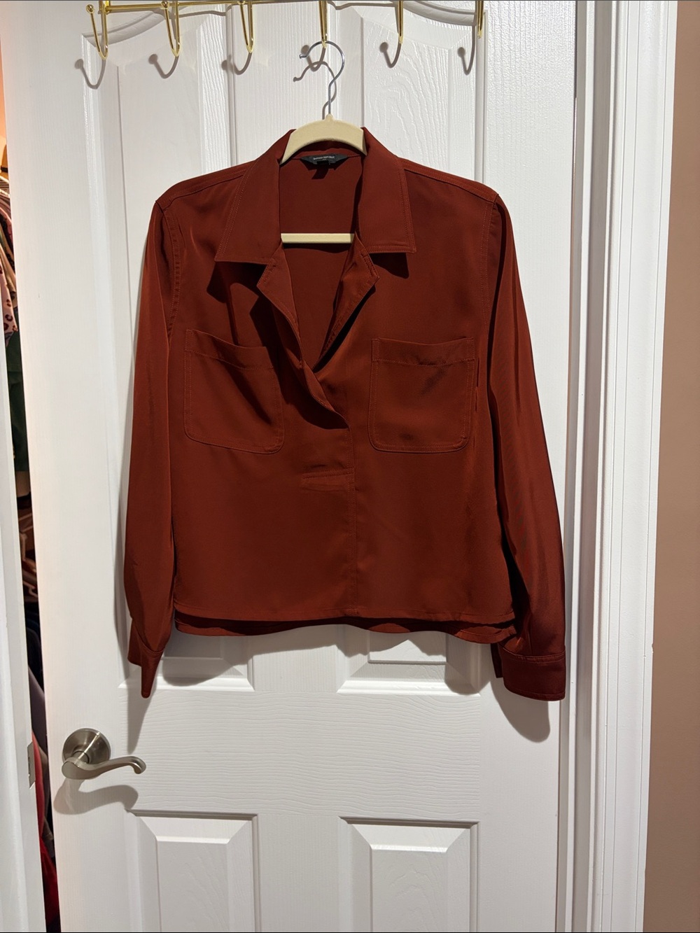 Banana Republic Rust Button-Front Satin Blouse